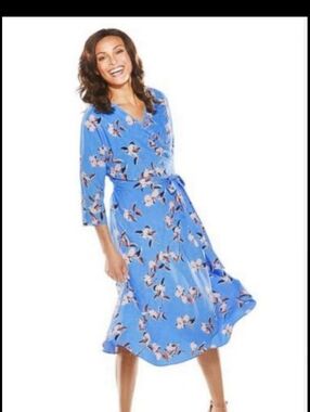 Coolibar Sun Protection You Wear Blue Orange & White  Floral Wrap Dress Size XL